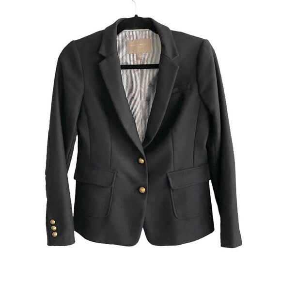 BANANA REPUBLIC Wool Blazer Jacket Elbow Patches Black 4P - Picture 1 of 8